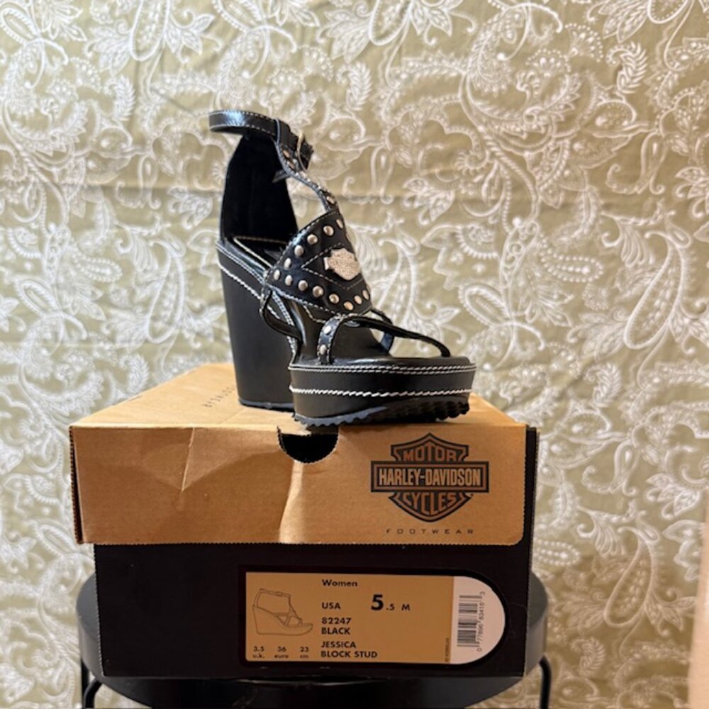 Y2K Leather Harley Davidson Jessica Block Stud Shoes . Sz 5.5